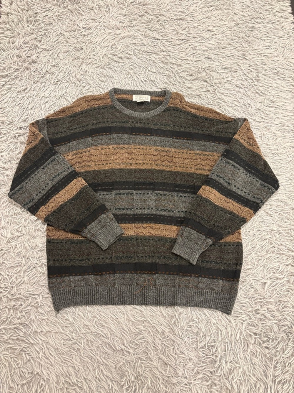 Vintage Gianfranco Ruffini Italy Sweater Men Size XL Brown Grandpa Abstract Y2K